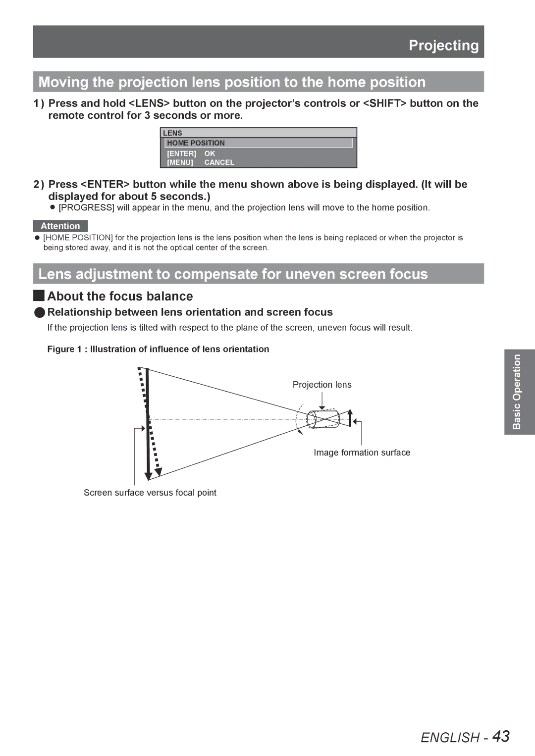 Panasonic PT-DS8500E, PT-DS8500U manual Lens adjustment to compensate for uneven screen focus, JJAbout the focus balance 