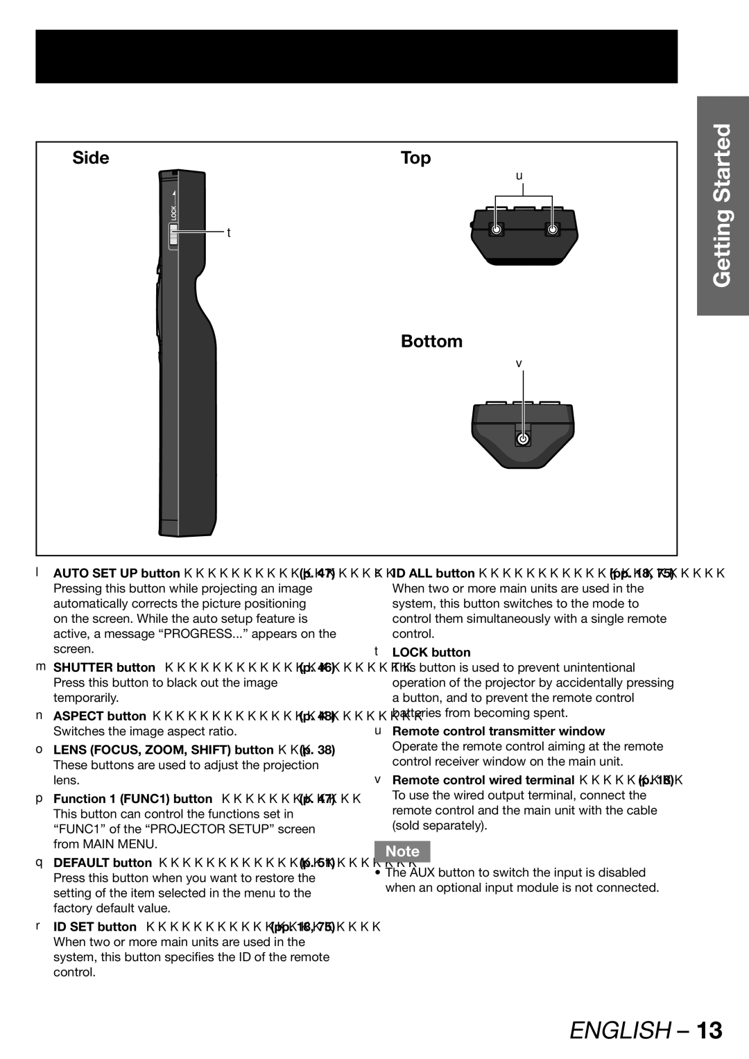 Panasonic PT-DW100E operating instructions „ Side, „ Bottom, Remote control transmitter window 