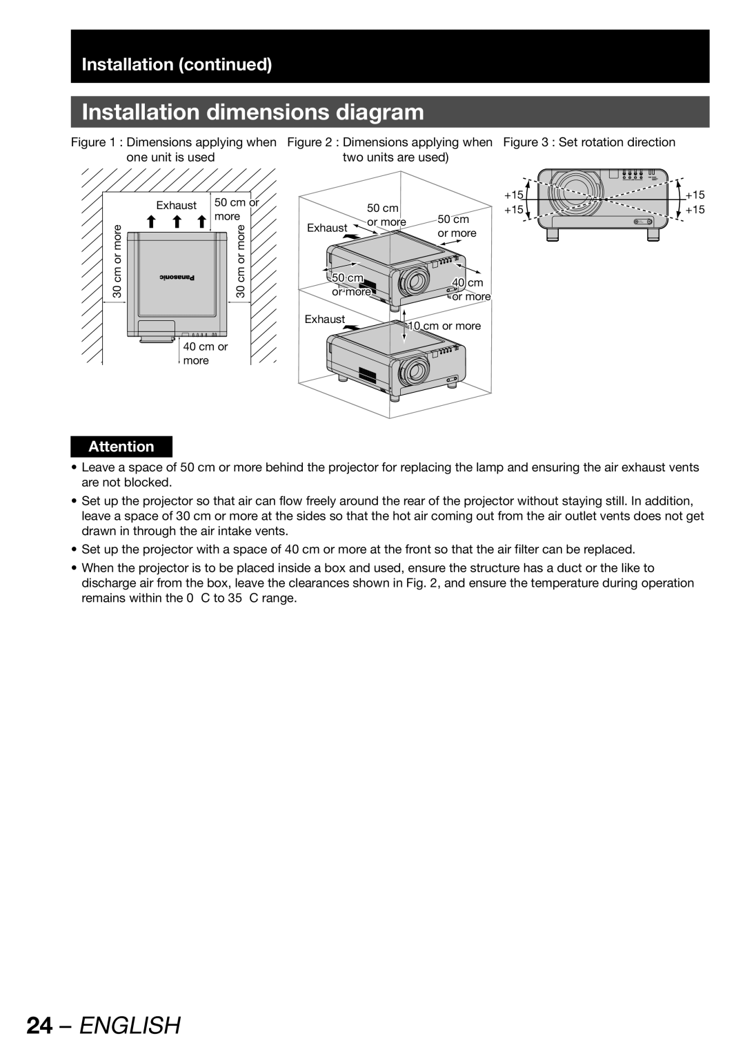 Panasonic PT-DW100E operating instructions Installation dimensions diagram, Dimensions applying when 