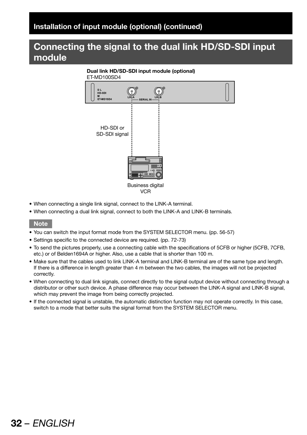 Panasonic PT-DW100E operating instructions Dual link HD/SD-SDI input module optional 