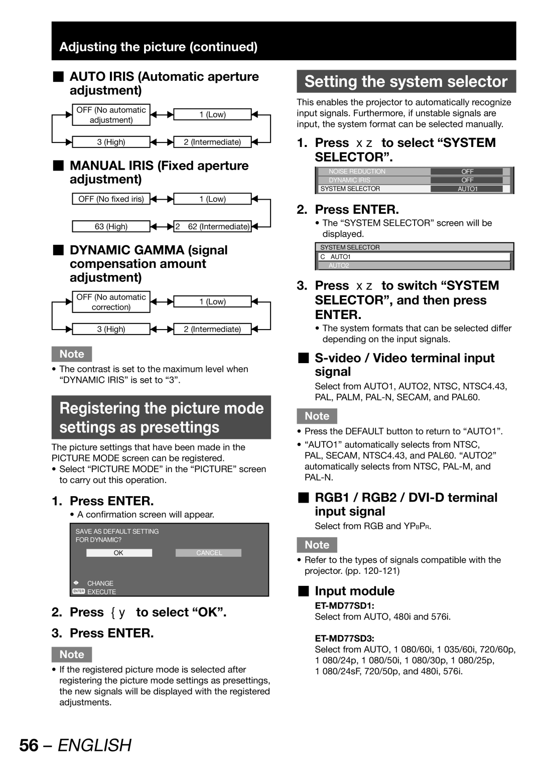 Panasonic PT-DW100E operating instructions Registering the picture mode Settings as presettings 