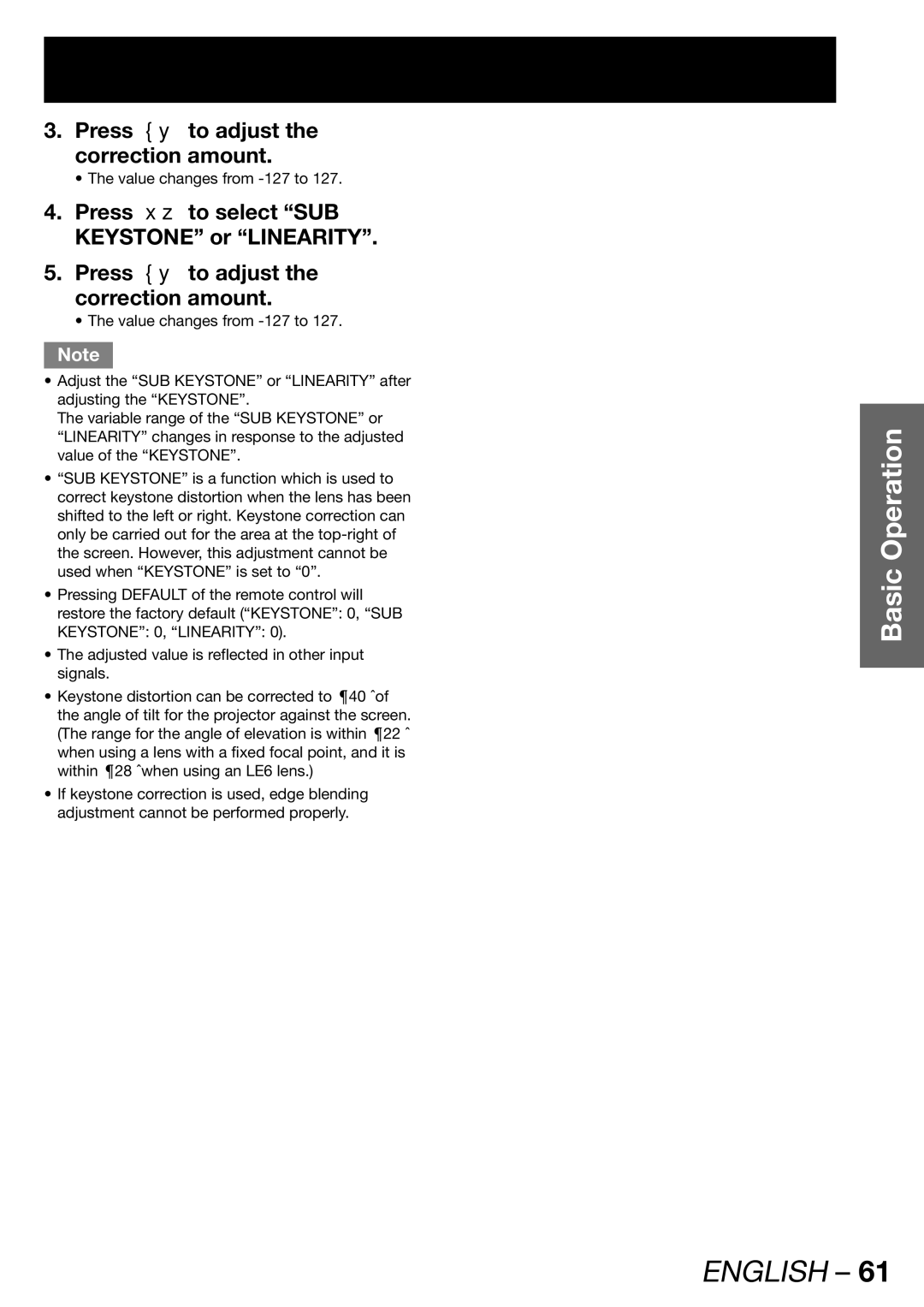 Panasonic PT-DW100E operating instructions Press to adjust the correction amount 