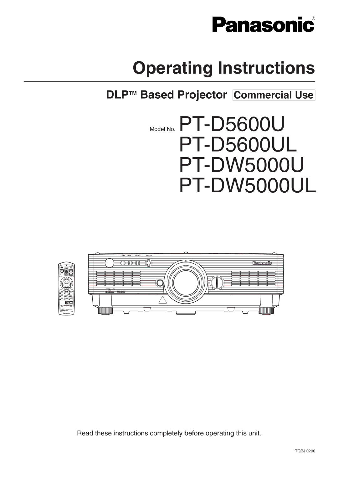 Panasonic PT-DW5000UL manual Commercial Use 