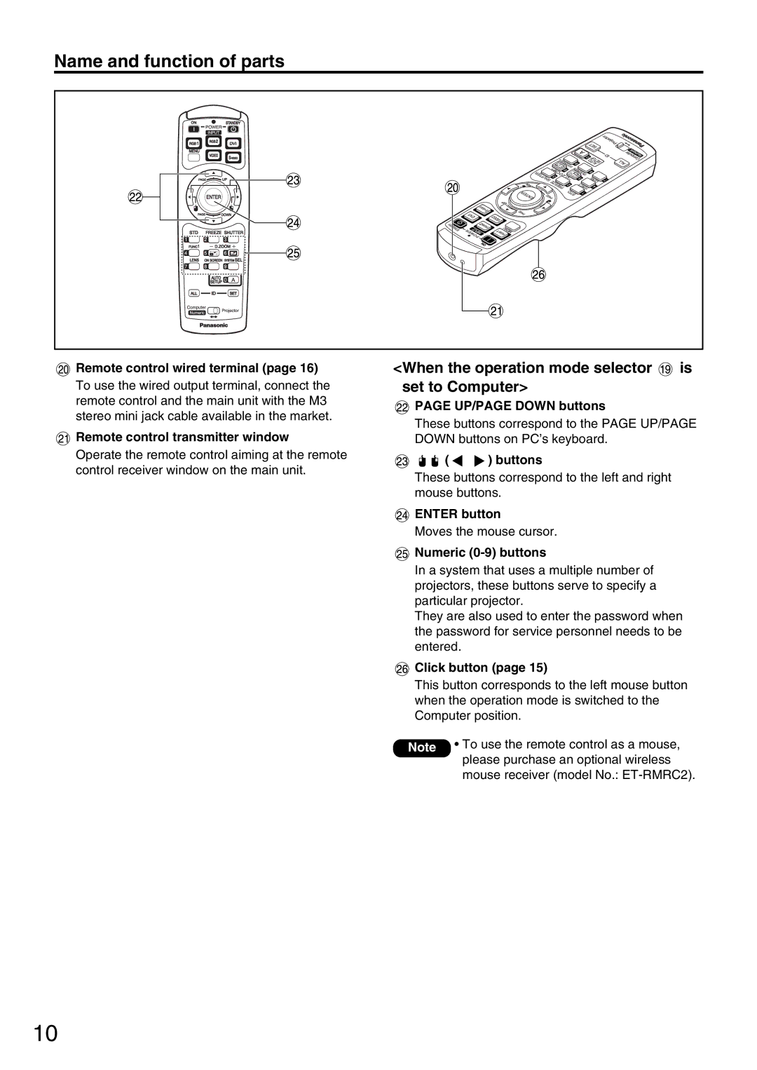 Panasonic PT-DW5000UL manual When the operation mode selector, Set to Computer 