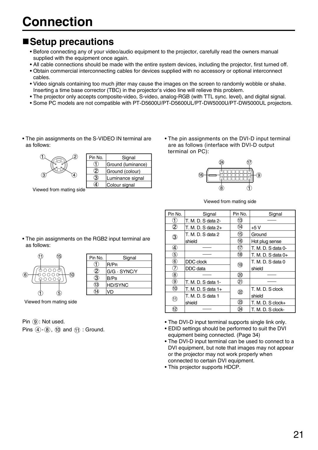 Panasonic PT-DW5000UL manual Connection, Setup precautions 