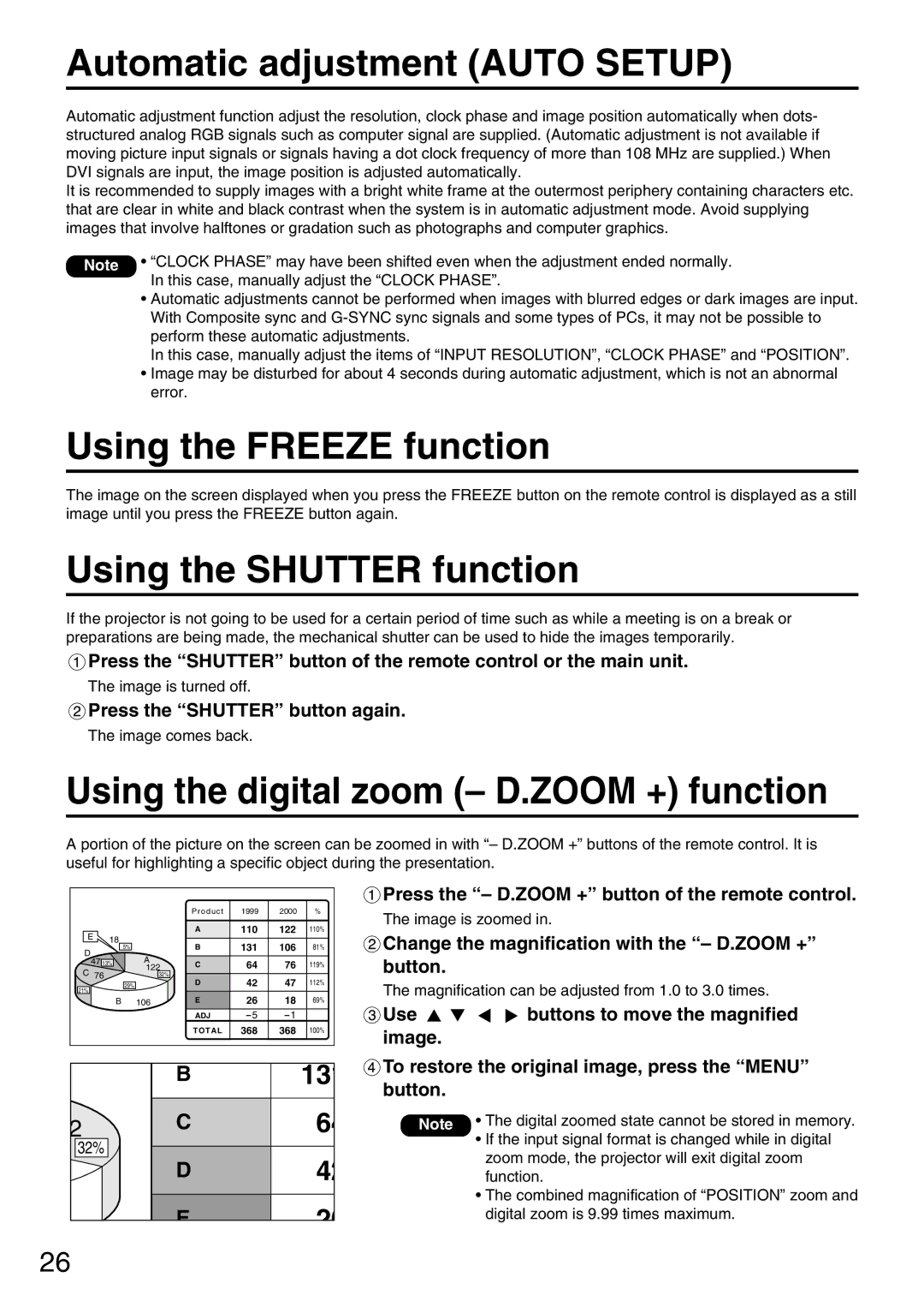 Panasonic PT-DW5000UL manual Automatic adjustment Auto Setup, Using the Freeze function, Using the Shutter function 