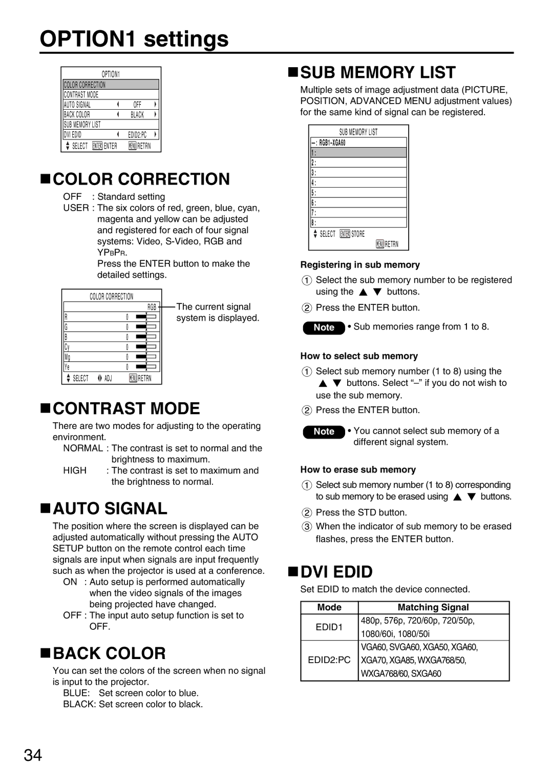 Panasonic PT-DW5000UL manual OPTION1 settings 