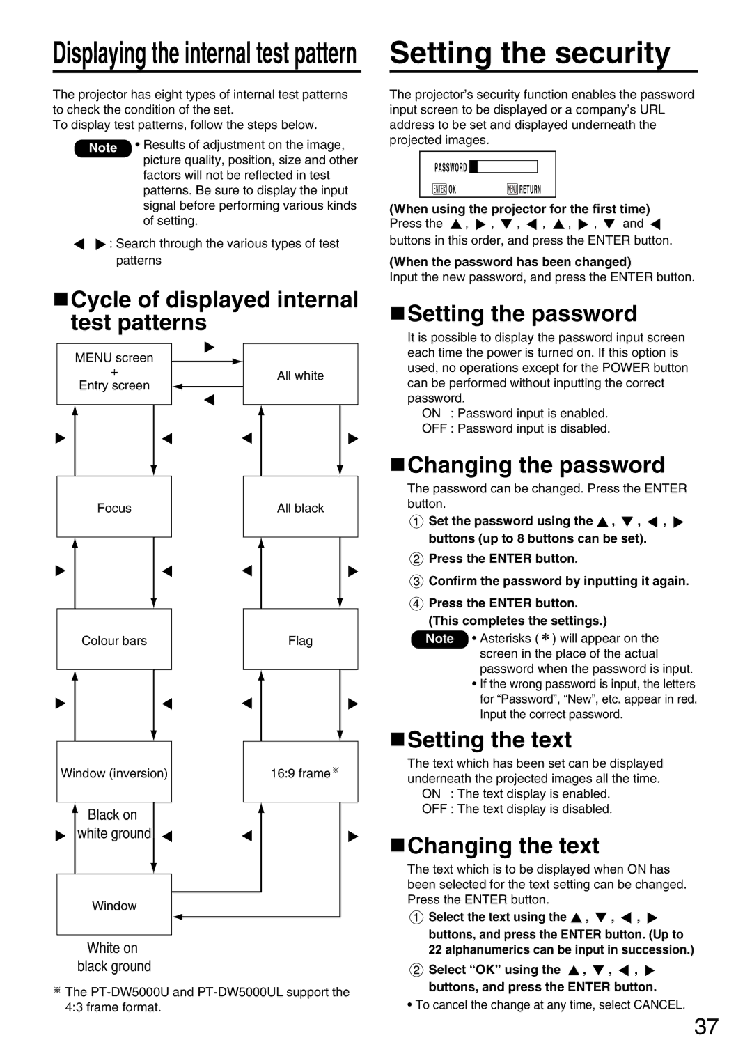 Panasonic PT-DW5000UL manual Setting the security 