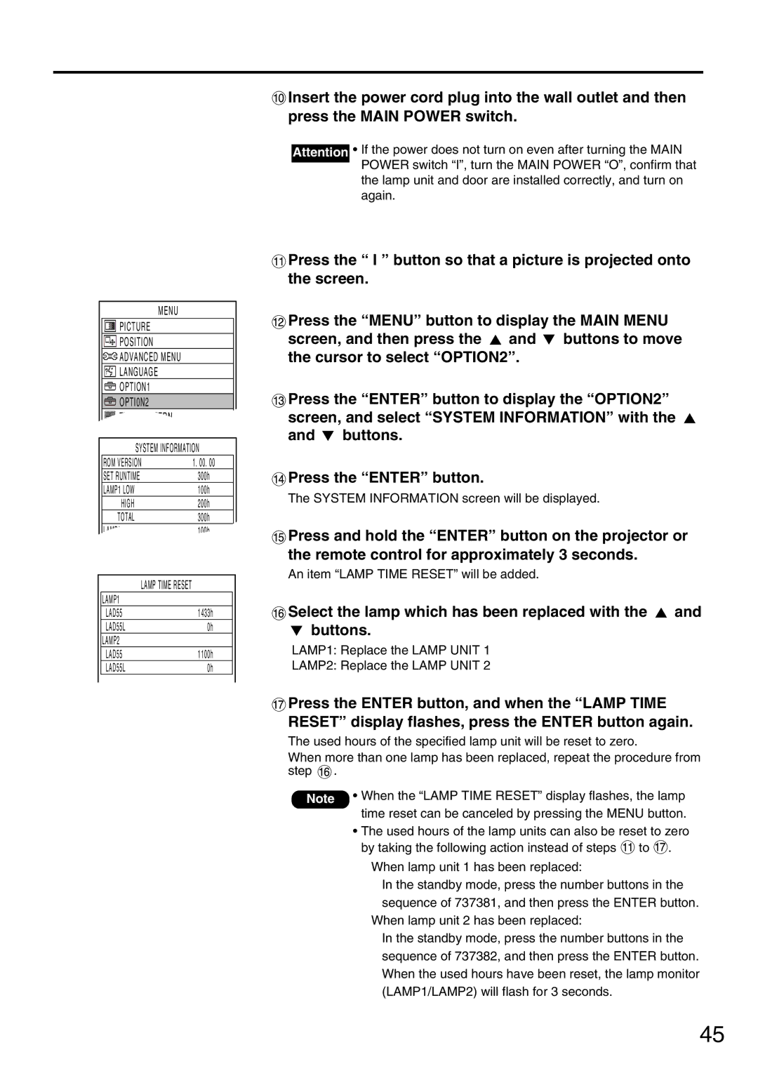 Panasonic PT-DW5000UL manual Select the lamp which has been replaced with the and buttons 