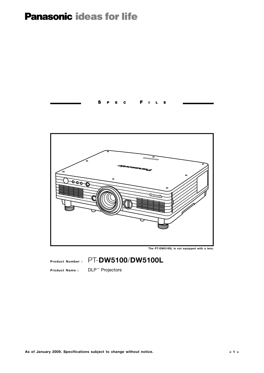 Panasonic PT-DW5100L specifications DLP Projectors 