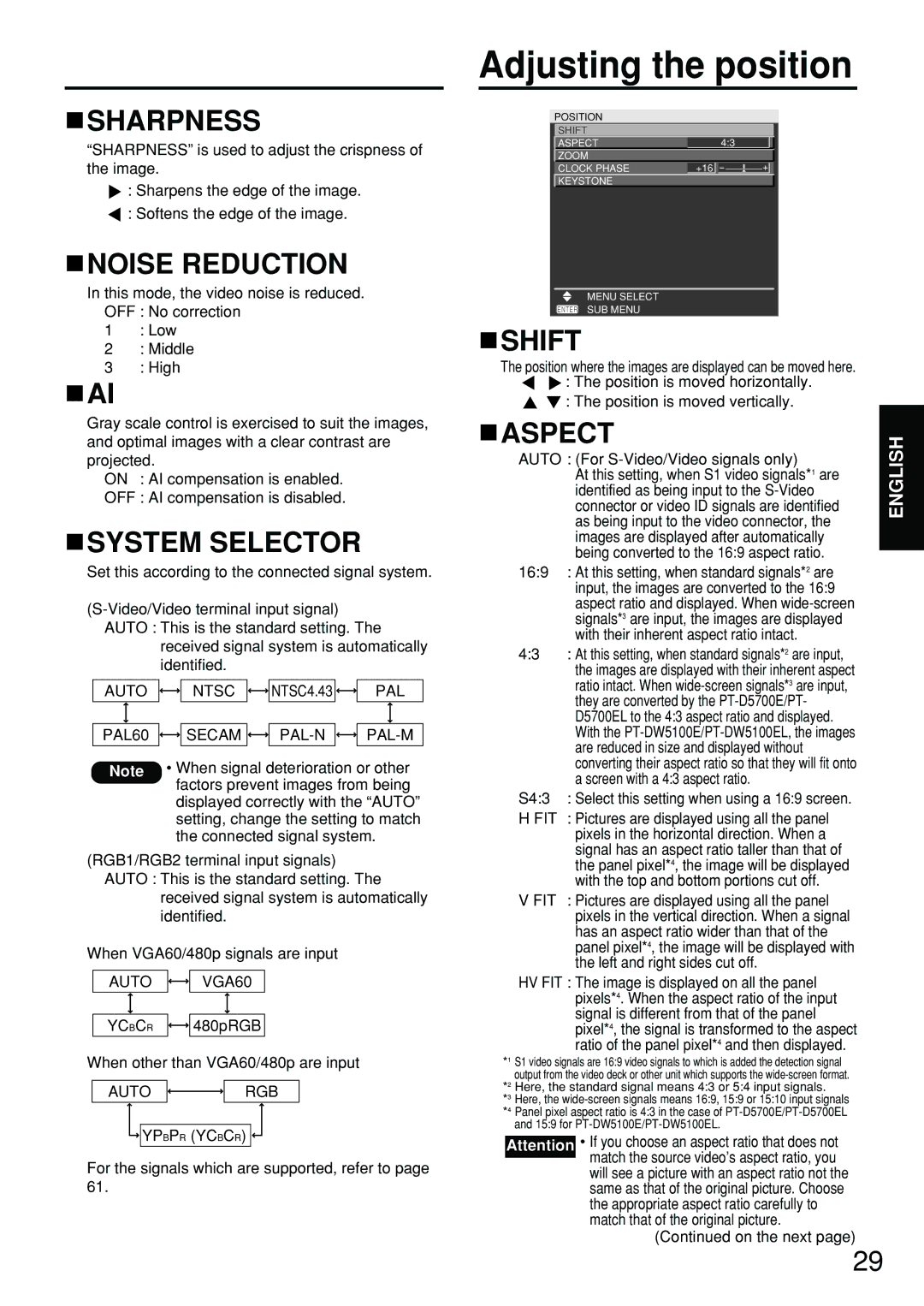 Panasonic PT-DW5100EL, PT-D5700EL manual Adjusting the position 