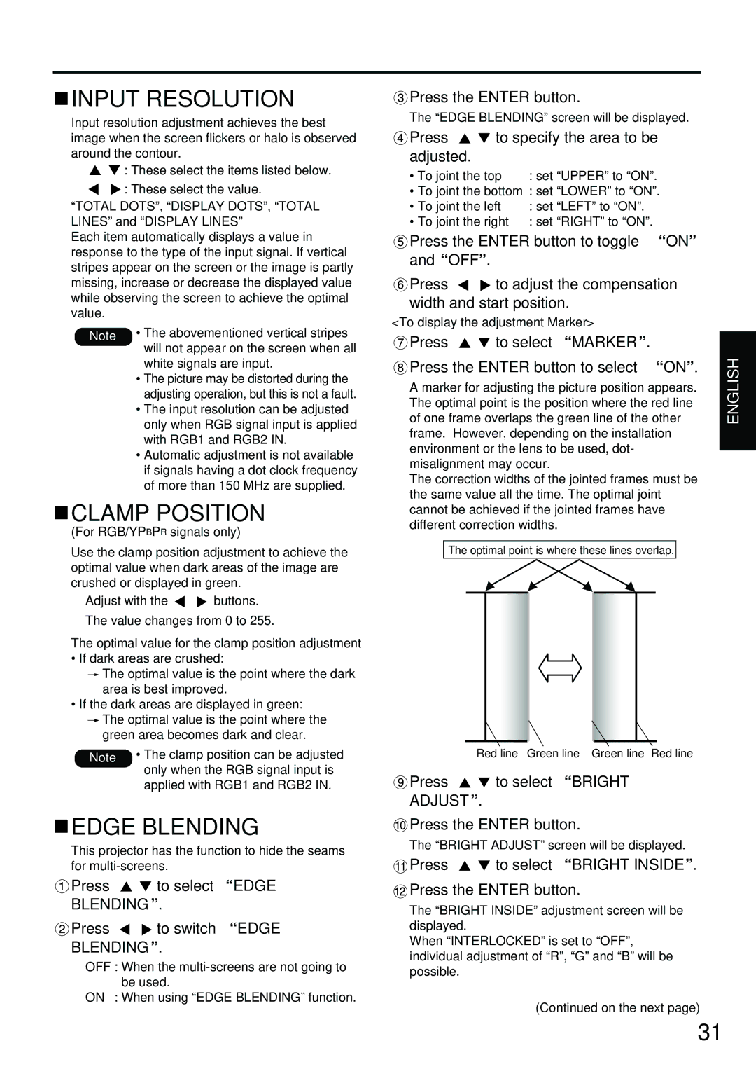 Panasonic PT-DW5100EL, PT-D5700EL manual Input Resolution, Clamp Position, Edge Blending 