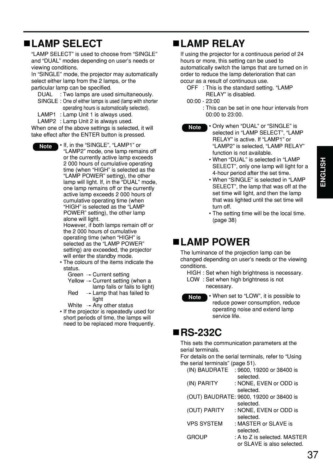 Panasonic PT-DW5100EL, PT-D5700EL manual Lamp Select, Lamp Relay, Lamp Power, RS-232C 