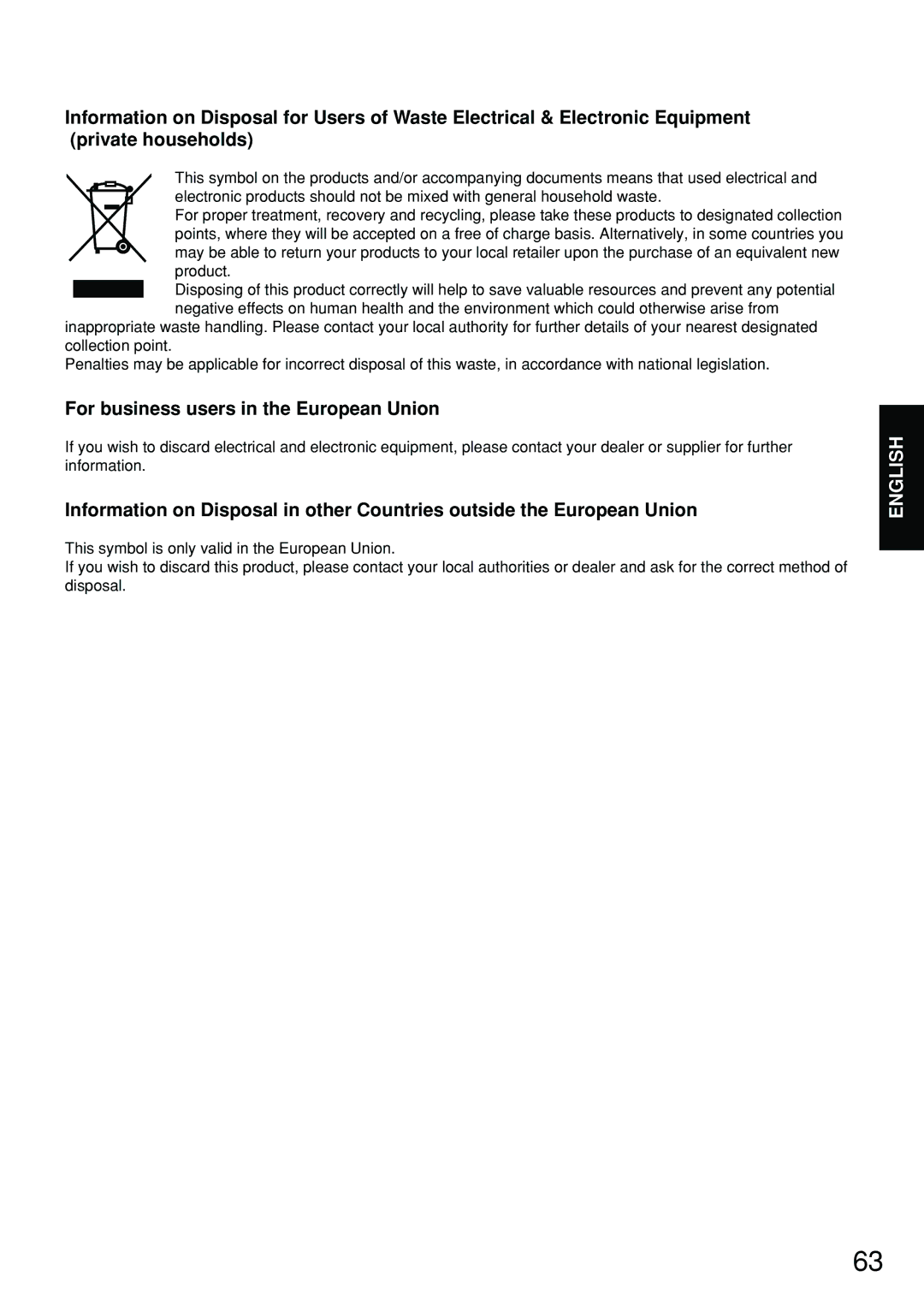 Panasonic PT-DW5100EL, PT-D5700EL manual For business users in the European Union 