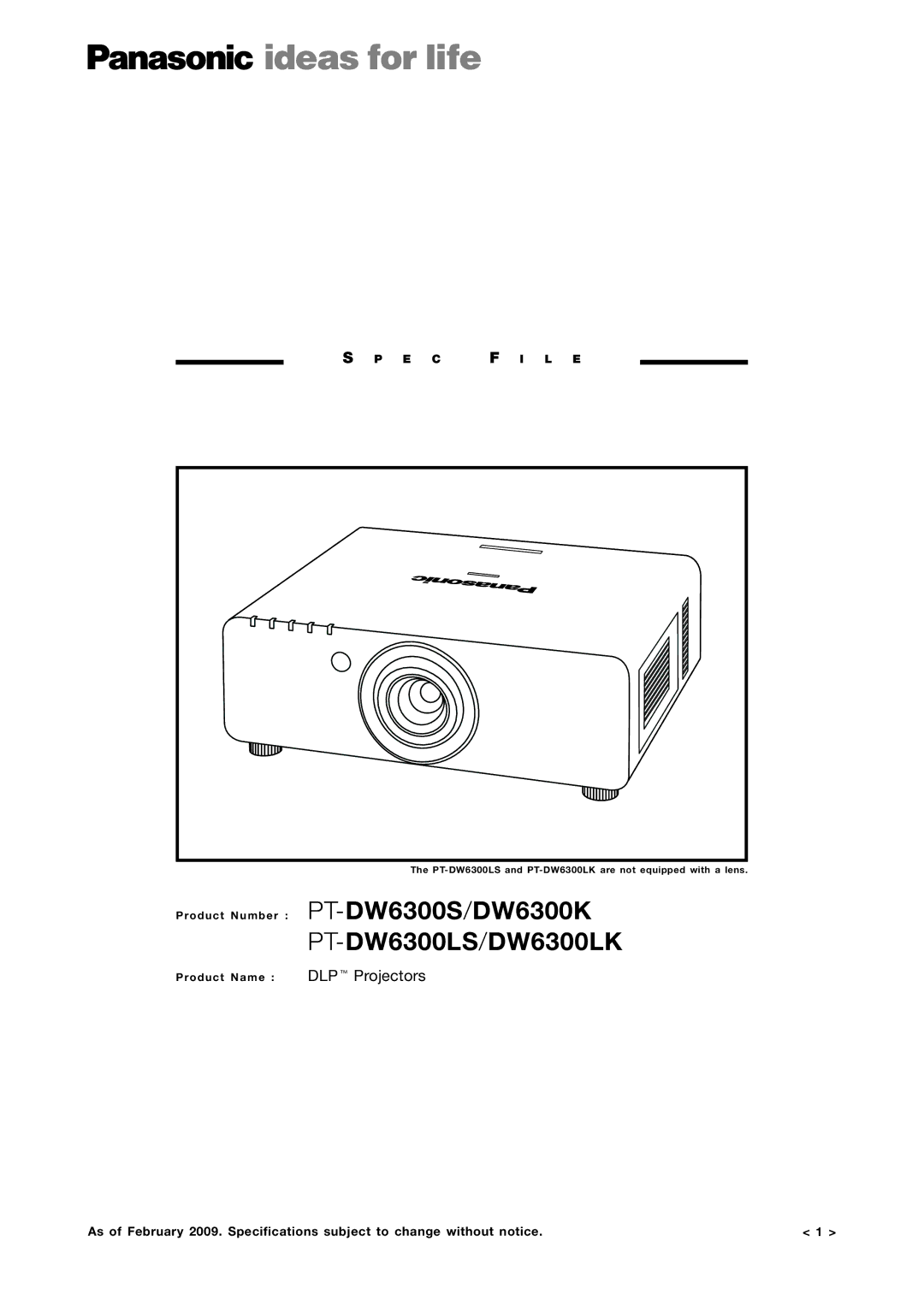 Panasonic PT-DW6300S, DW6300K specifications PT-DW6300LS/DW6300LK 