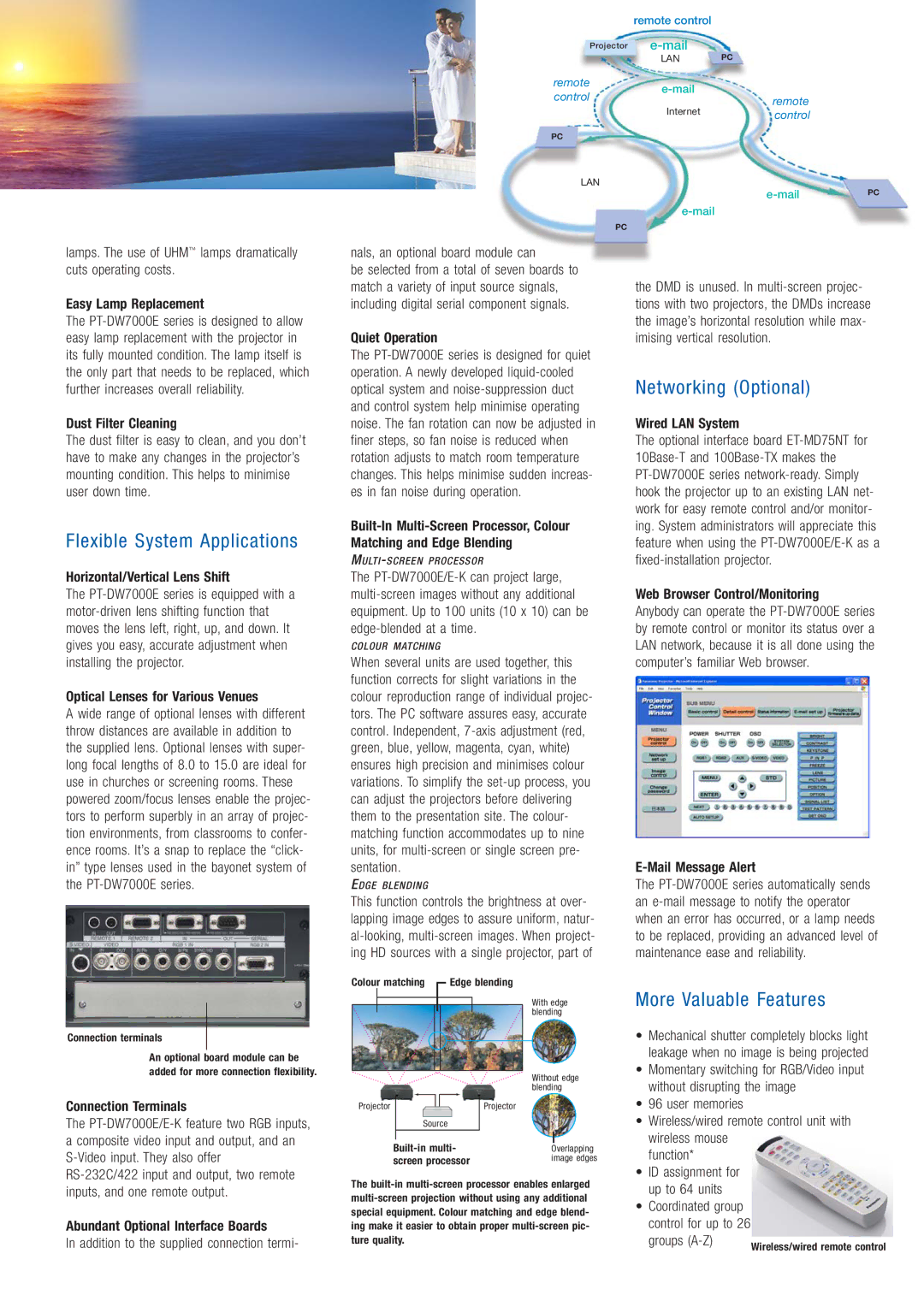 Panasonic PT-DW7000E/E-K, PT-DW7000E-K manual Flexible System Applications, Networking Optional, More Valuable Features 