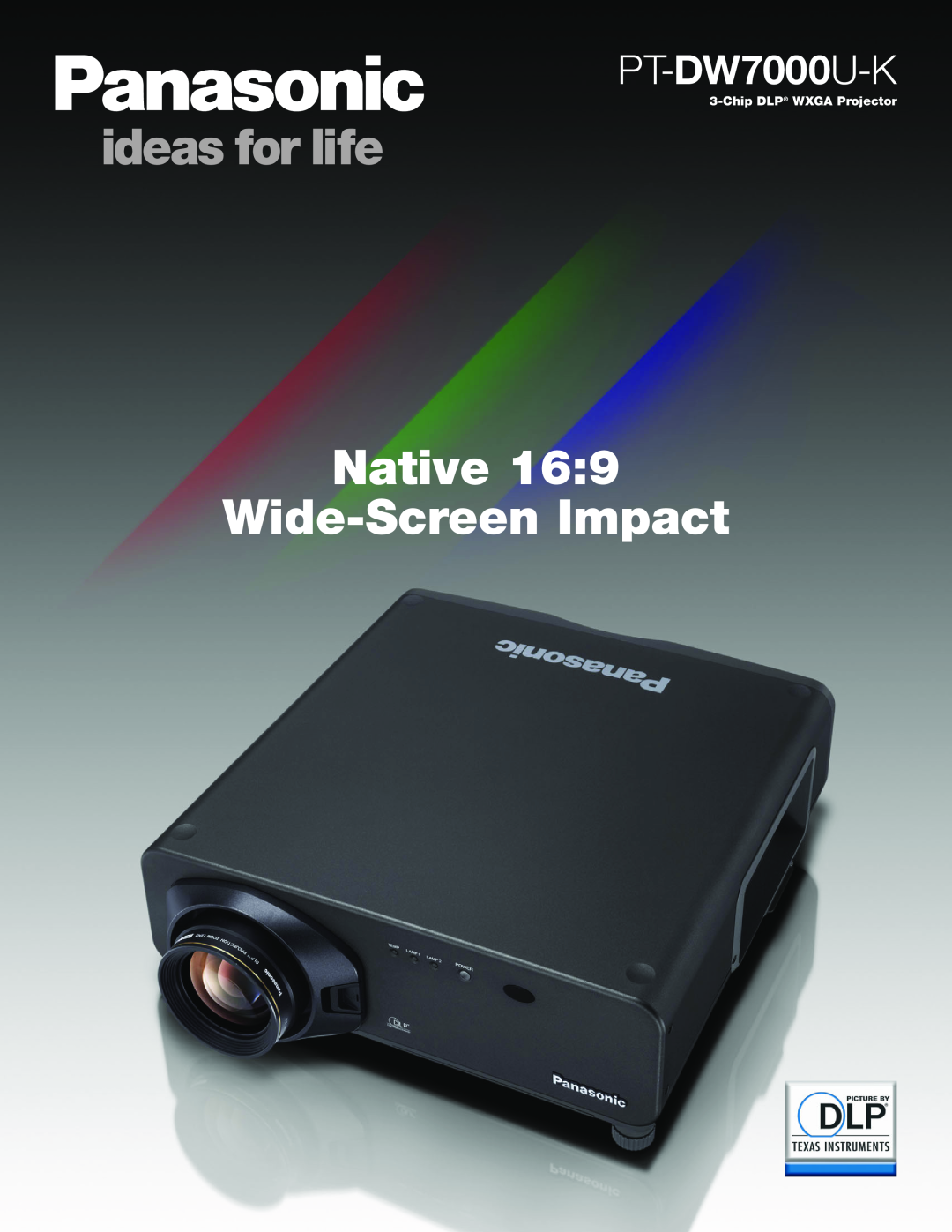 Panasonic PT-DW7000U-K manual Native Wide-Screen Impact, Chip DLP WXGA Projector 