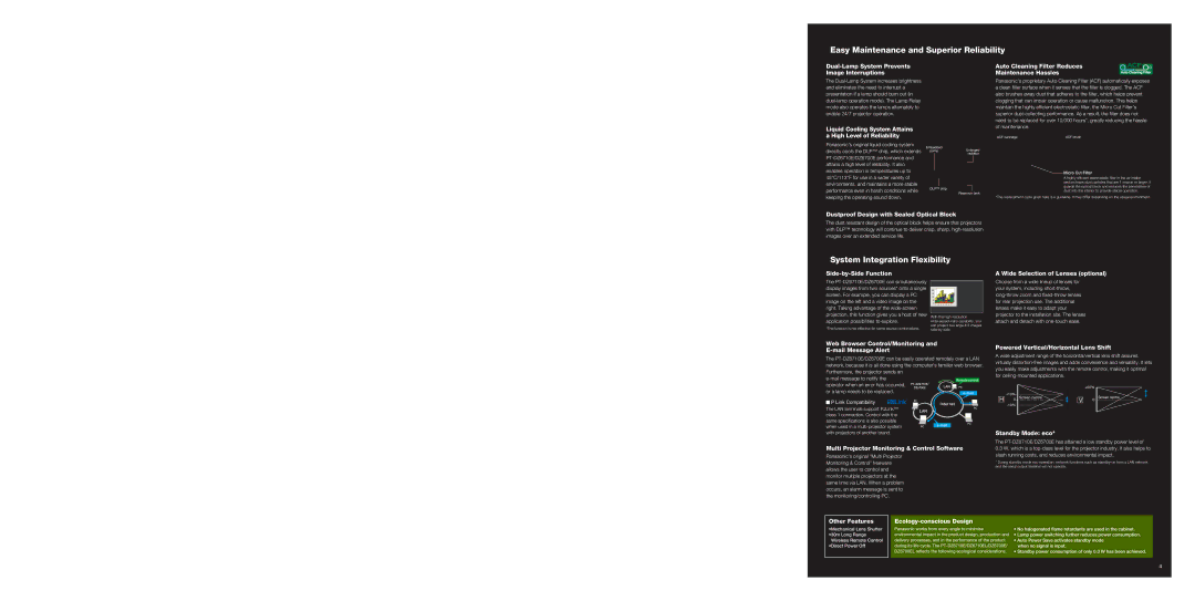 Panasonic PT-DZ6710EL, PT-DZ6700EL manual Easy Maintenance and Superior Reliability, System Integration Flexibility 