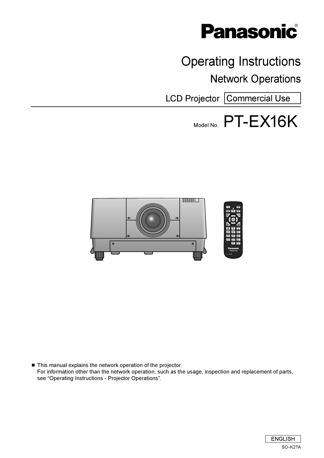 Panasonic PT-EX16K manual Operating Instructions 