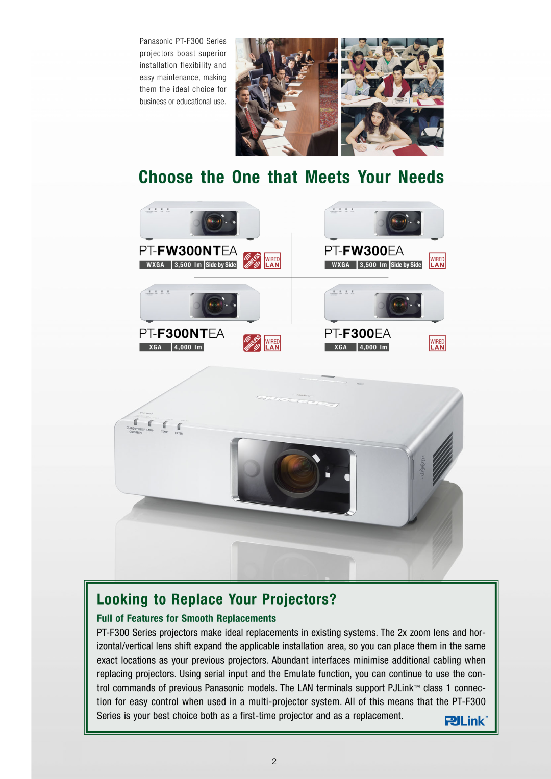 Panasonic PT-F200 Series manual Choose the One that Meets Your Needs, Looking to Replace Your Projectors?, PT-FW300NTEA 