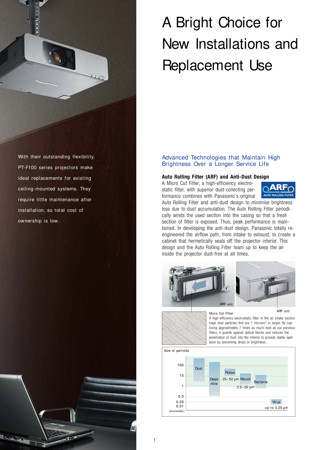 Panasonic PT-F100EA, PT-F100NTEA manual ARF unit Micro Cut Filter, Size of particles, Up to 0.25 µm 