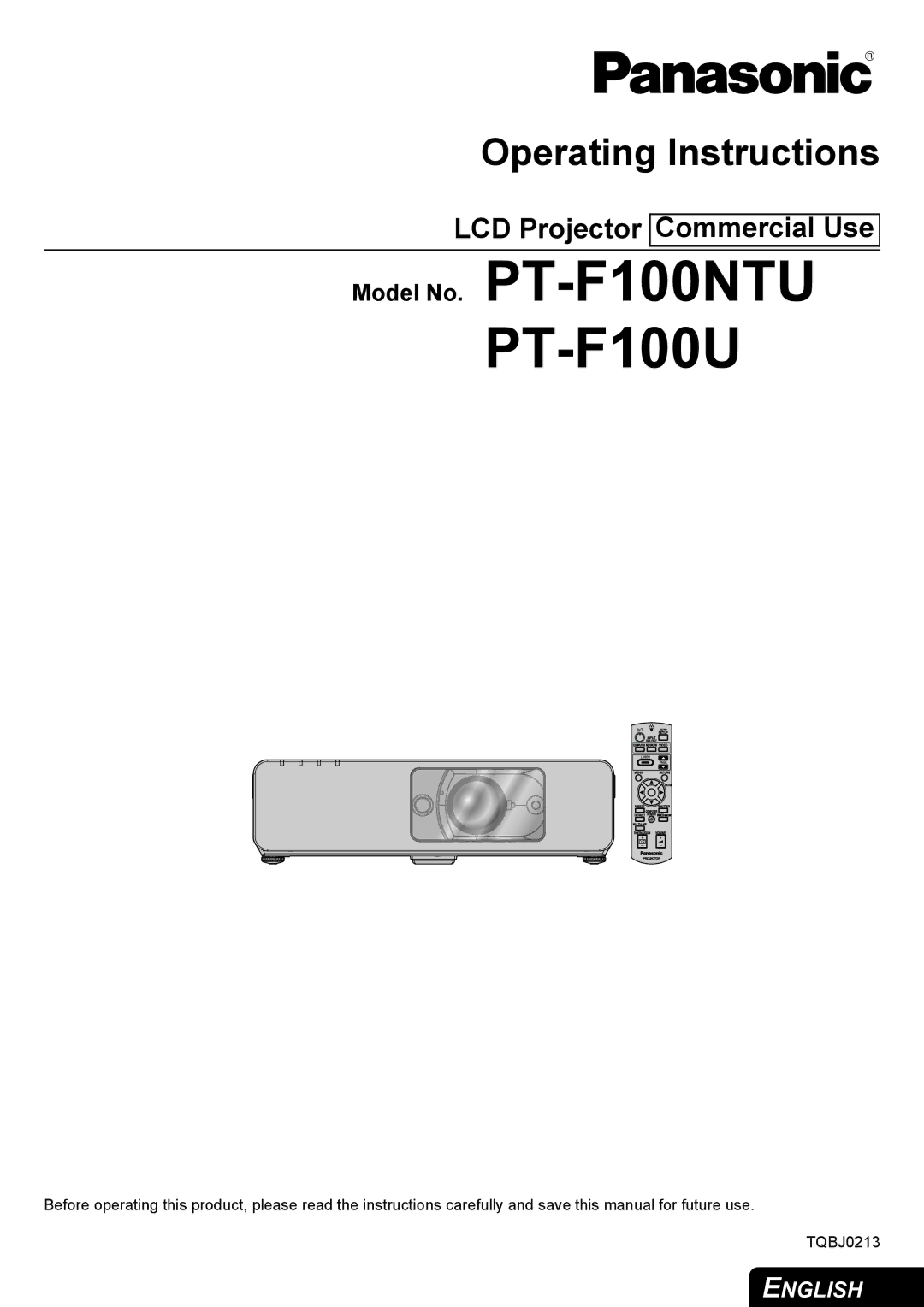 Panasonic PT-F100NTU manual PT-F100U 