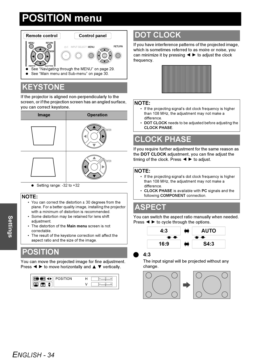 Panasonic PT-F100NTU manual Position menu 