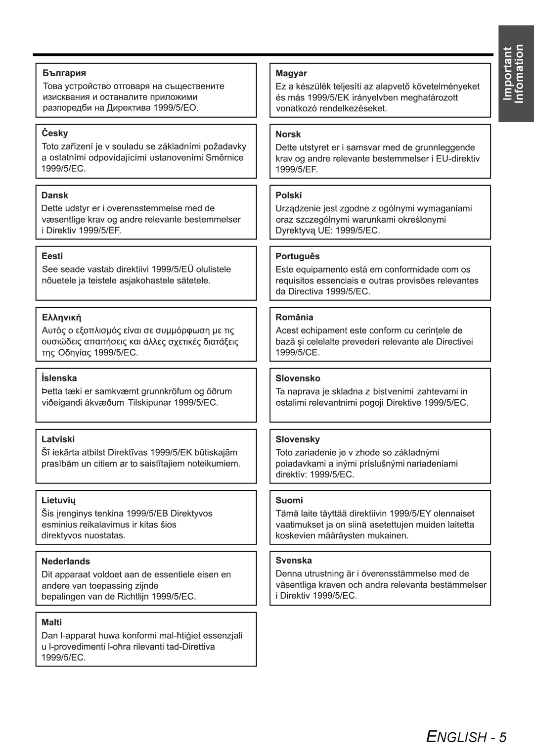 Panasonic PT-F100NTU manual Important Infomation 