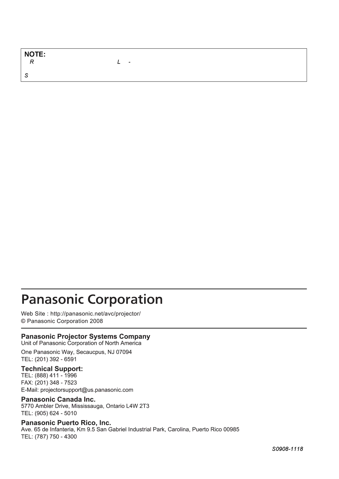 Panasonic PT-F300U, PT-F300NTU manual 