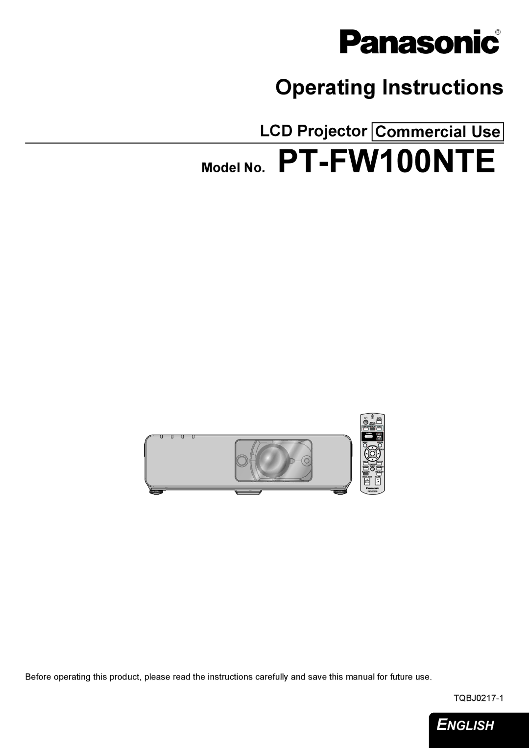 Panasonic manual Model No. PT-FW100NTE 