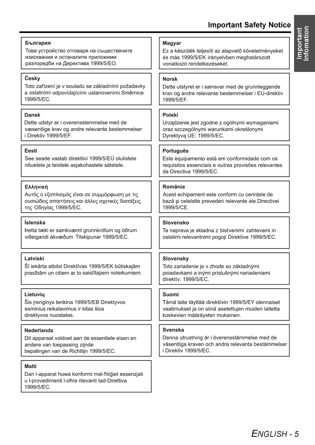 Panasonic PT-FW100NTE manual Important Infomation 