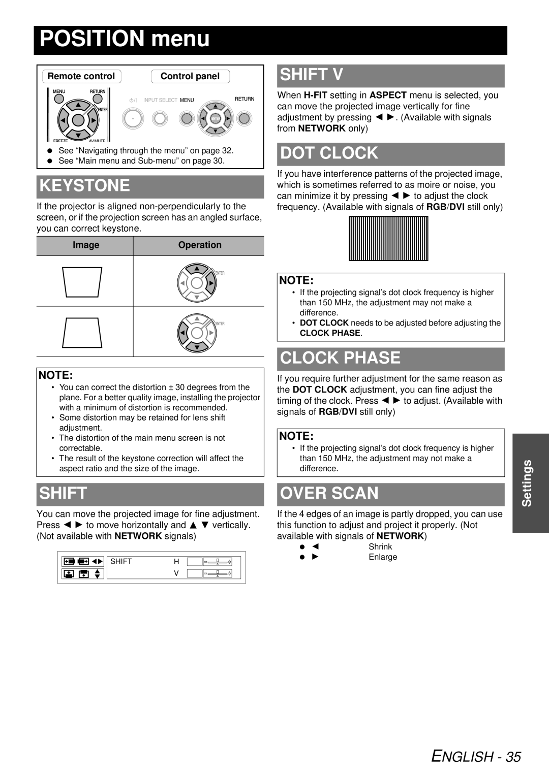 Panasonic PT-FW300U, PT-FW300NTU manual Position menu 