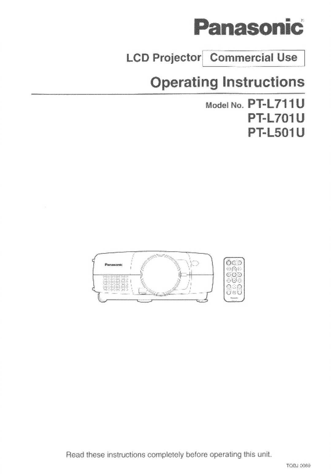 Panasonic PT-L701U, PT-L501U, PT-L711U manual 