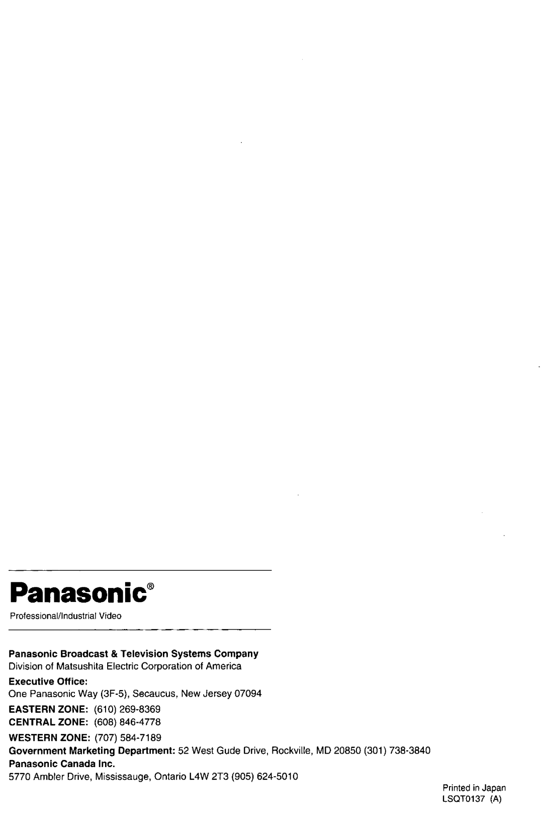 Panasonic PT-L557U manual 