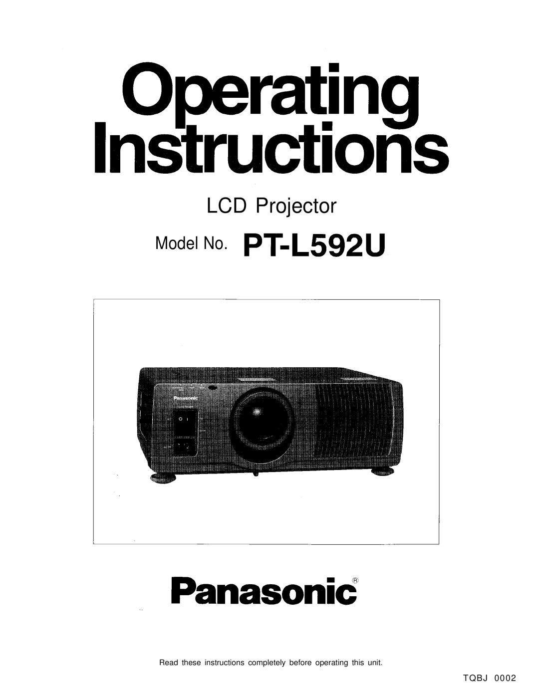 Panasonic PT-L592U manual LCD Projector 