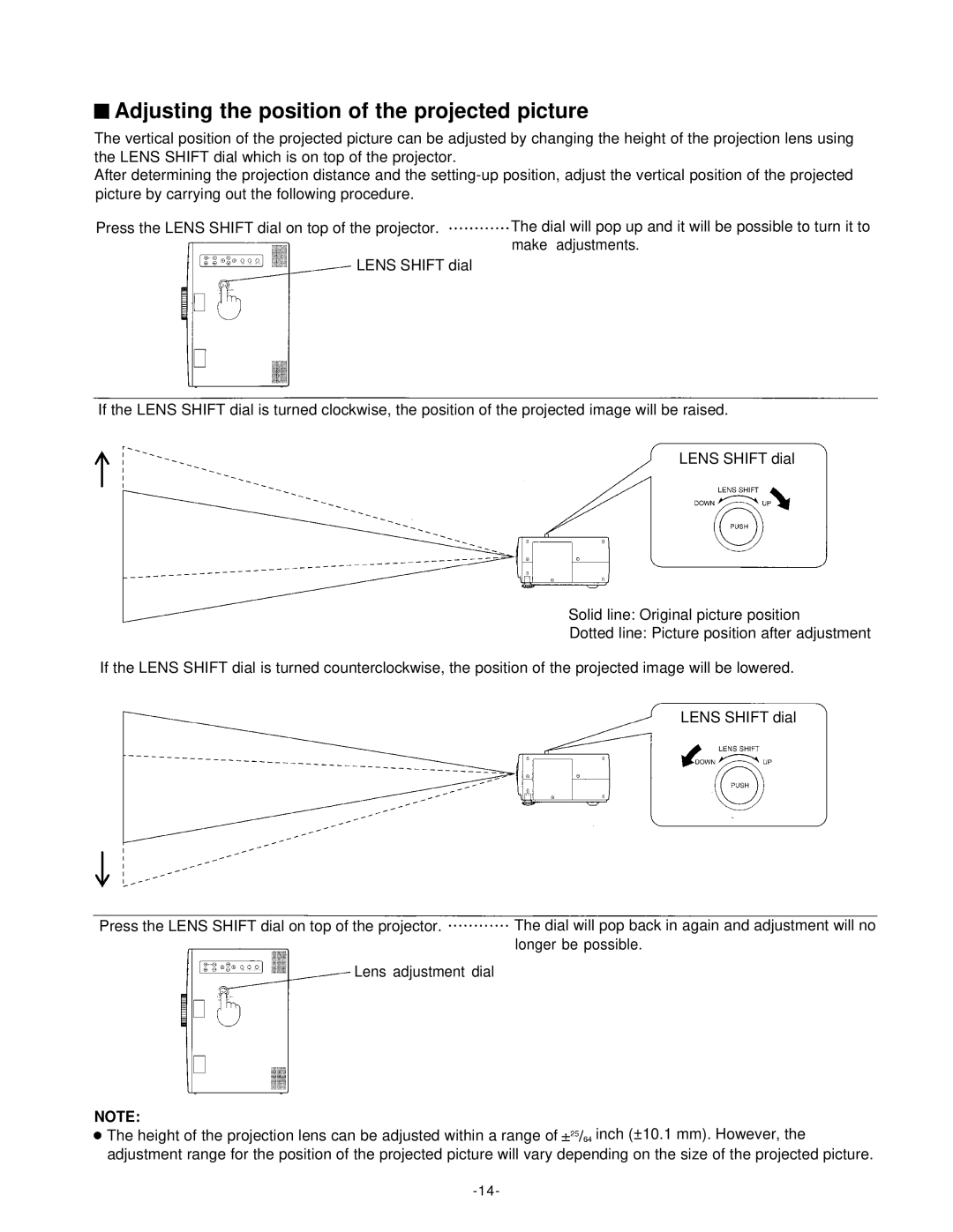 Panasonic PT-L592U manual Adjusting the position of the projected picture 