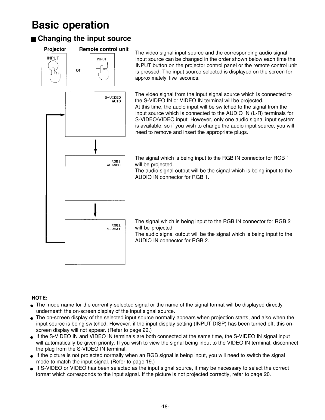 Panasonic PT-L592U manual Basic operation, Changing the input source 