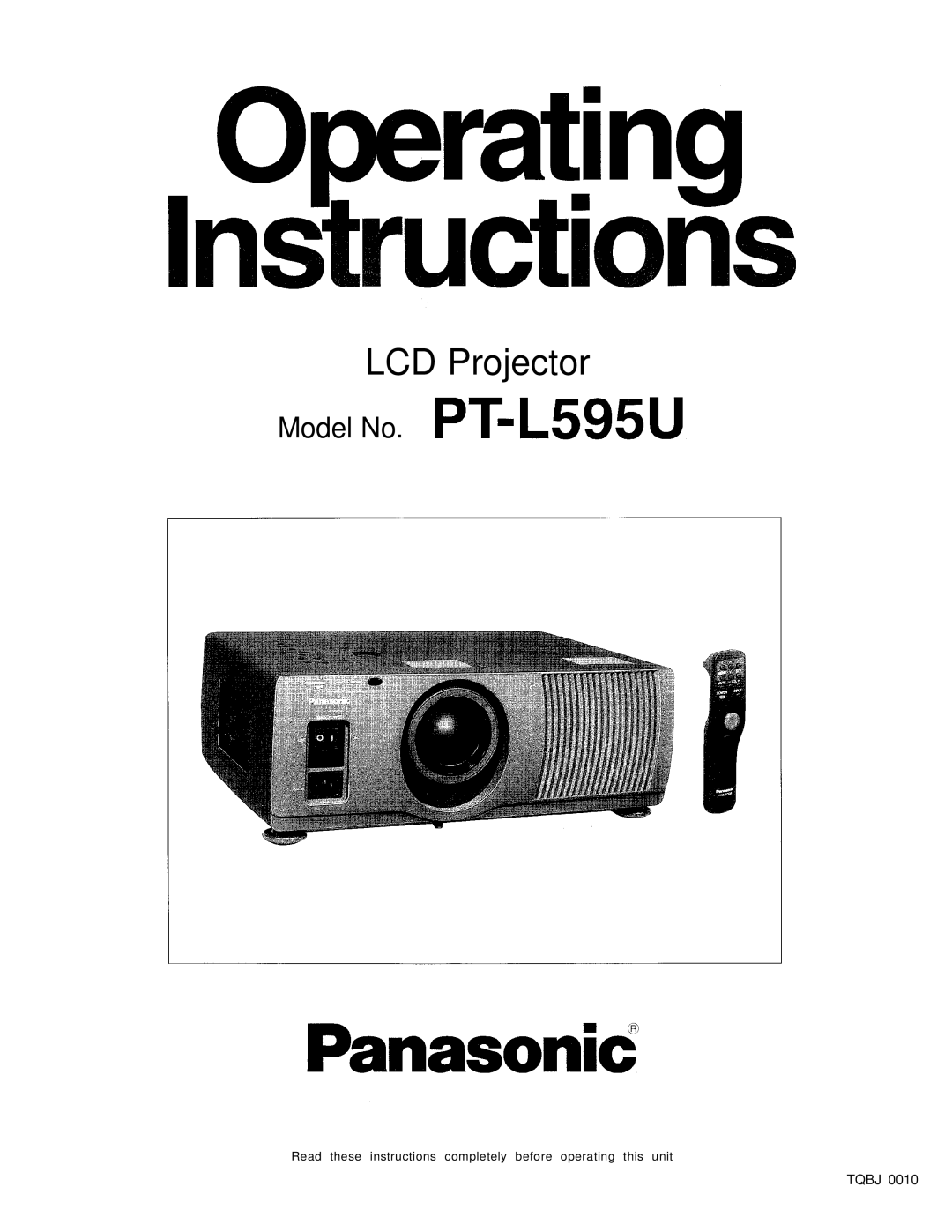 Panasonic PT-L595U manual LCD Projector 