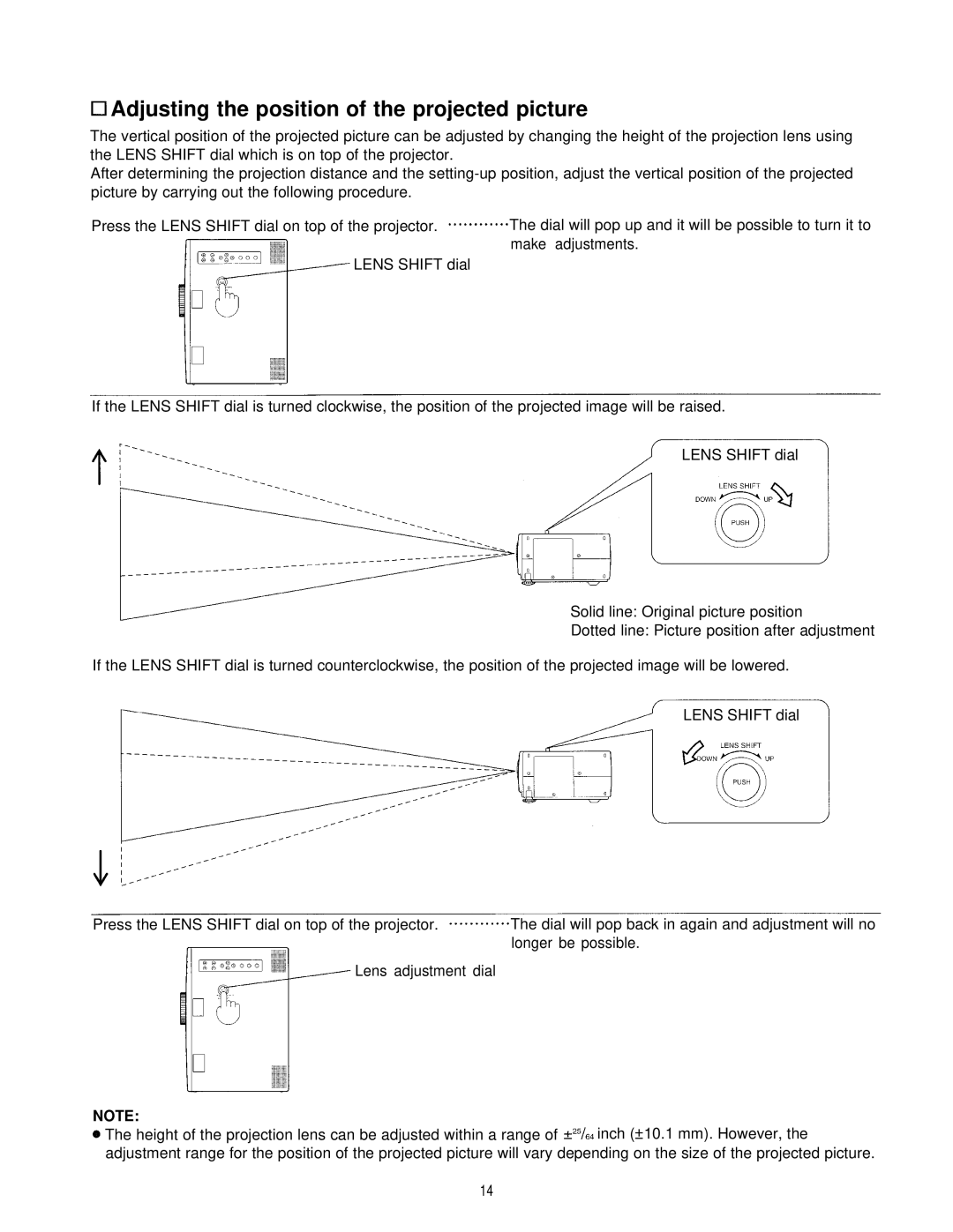 Panasonic PT-L595U manual Adjusting the position of the projected picture 