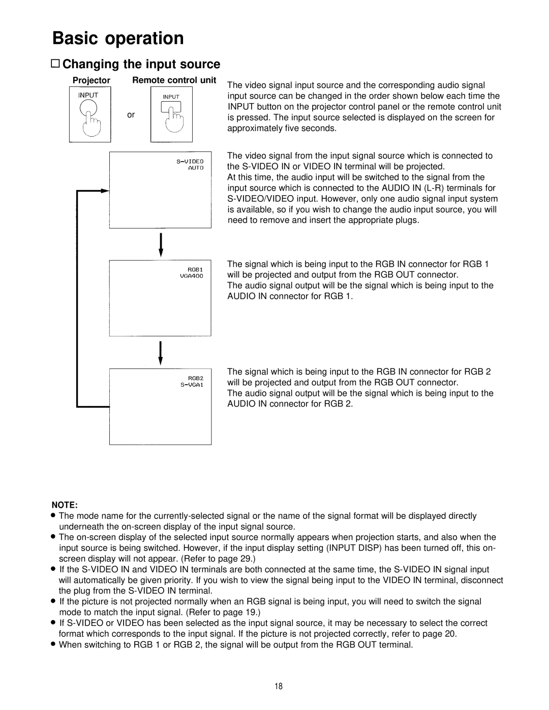 Panasonic PT-L595U manual Basic operation, Changing the input source 