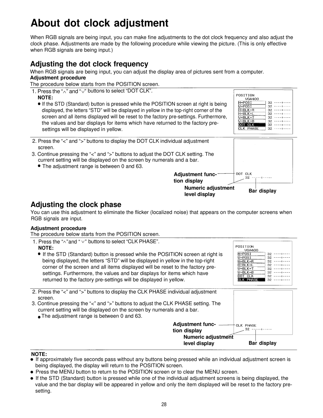 Panasonic PT-L595U manual Numeric adjustment Level display Adjustment procedure 