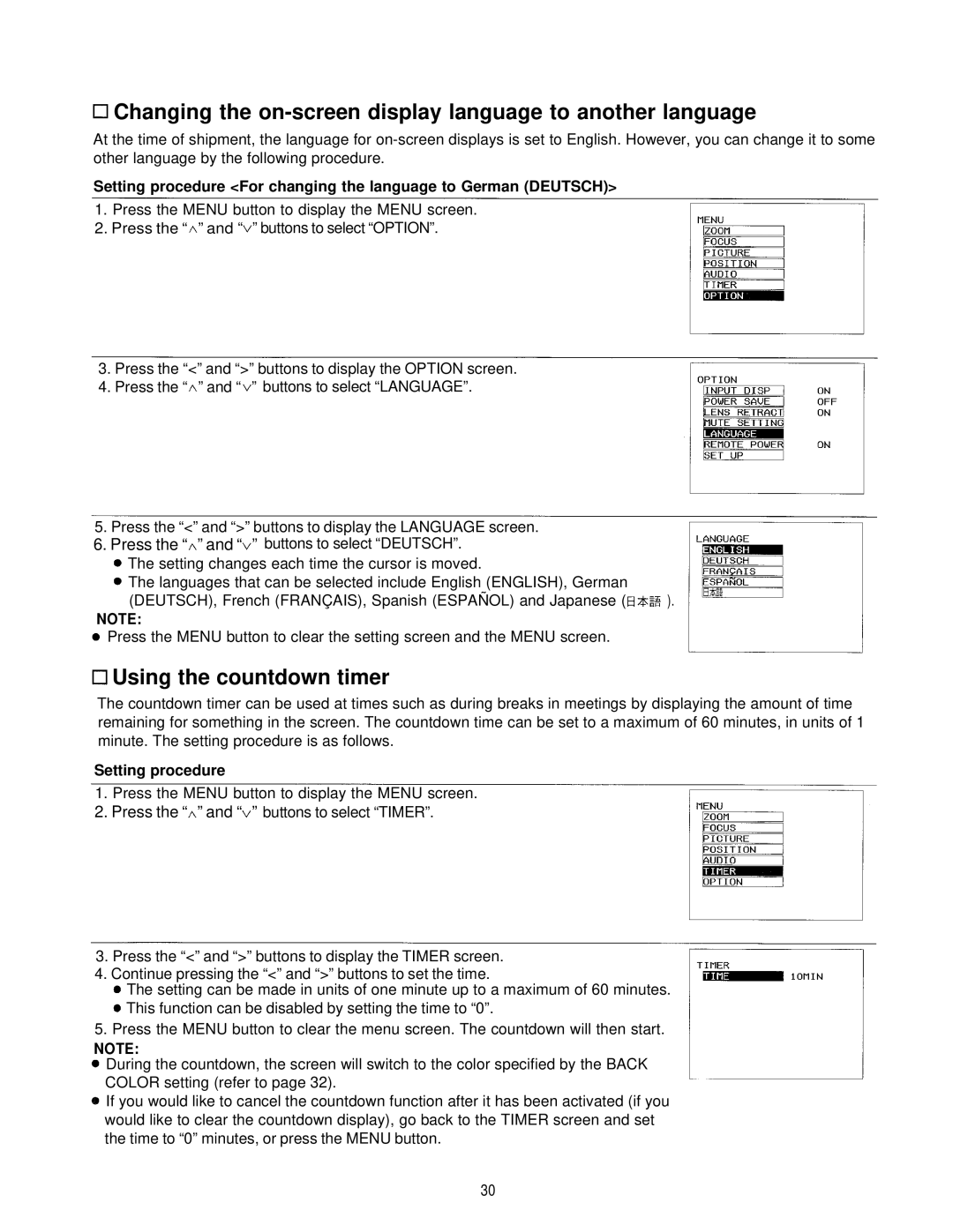 Panasonic PT-L595U manual Changing the on-screen display language to another language 