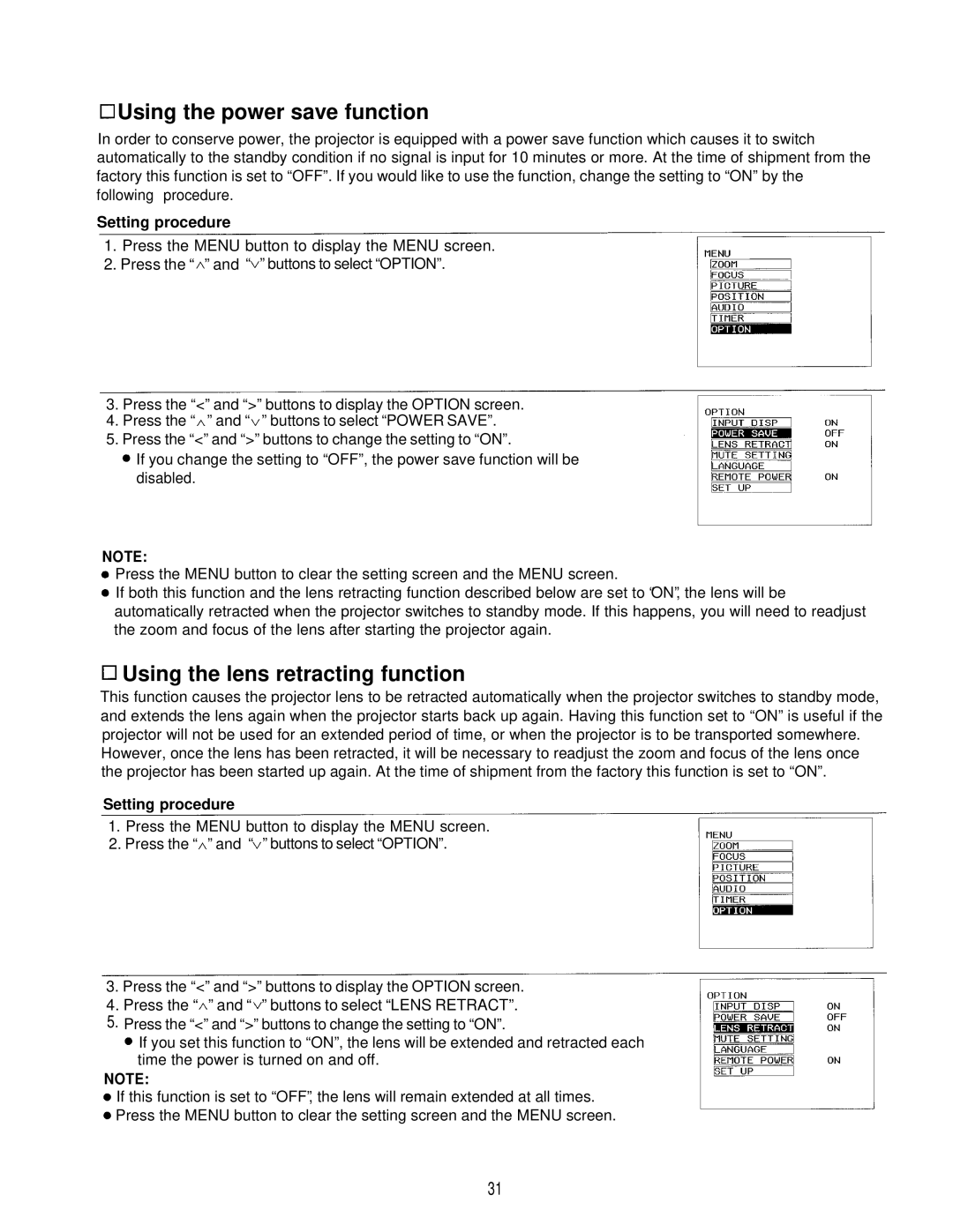 Panasonic PT-L595U manual Using the power save function 