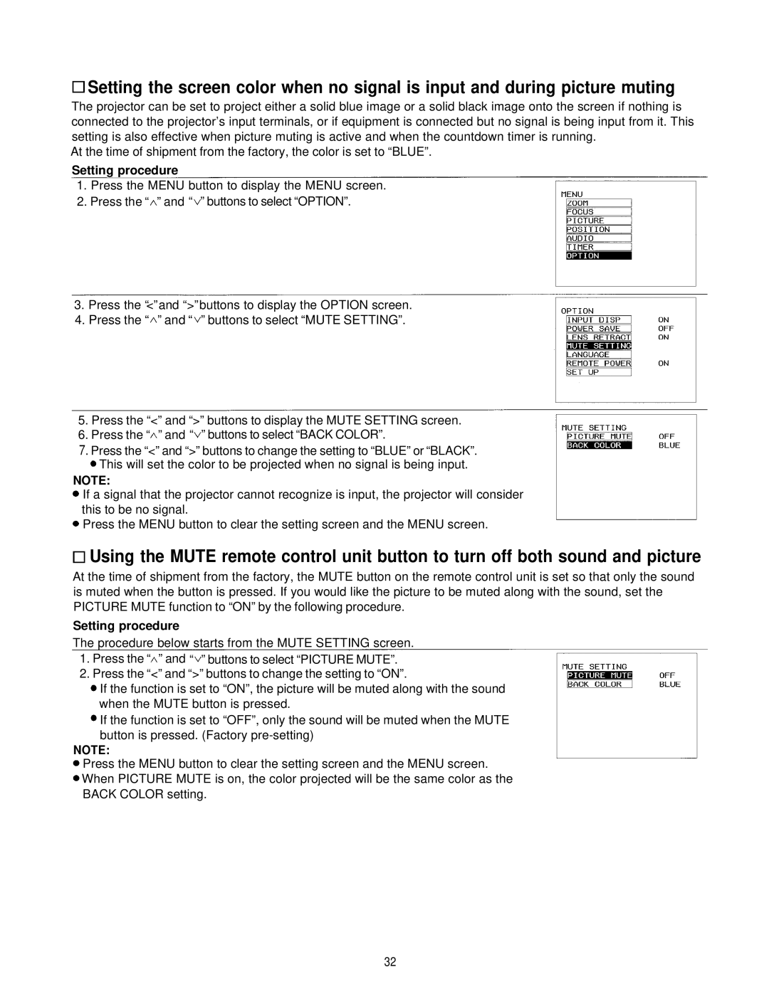 Panasonic PT-L595U manual Setting procedure 