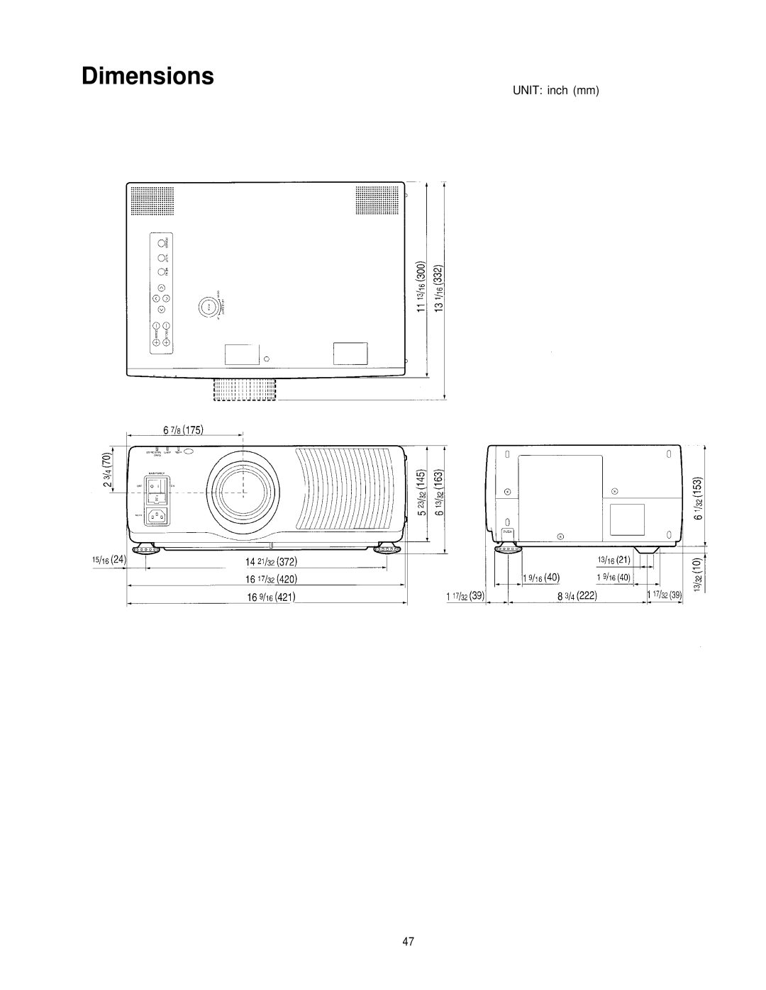 Panasonic PT-L595U manual Dimensions 