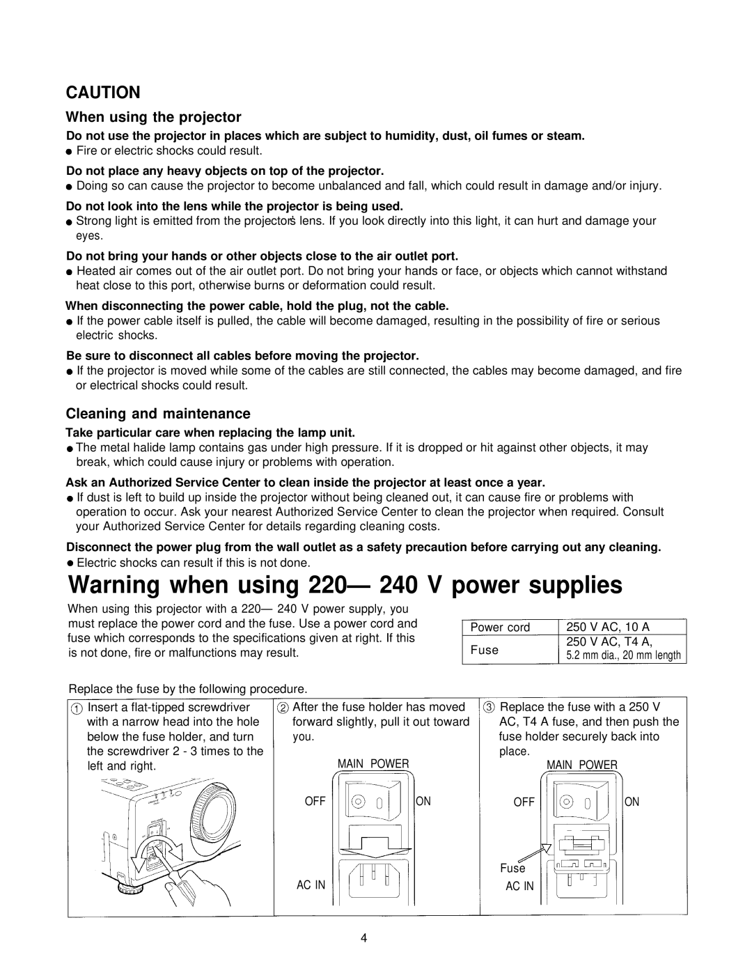 Panasonic PT-L595U manual Cleaning and maintenance, Do not place any heavy objects on top of the projector 