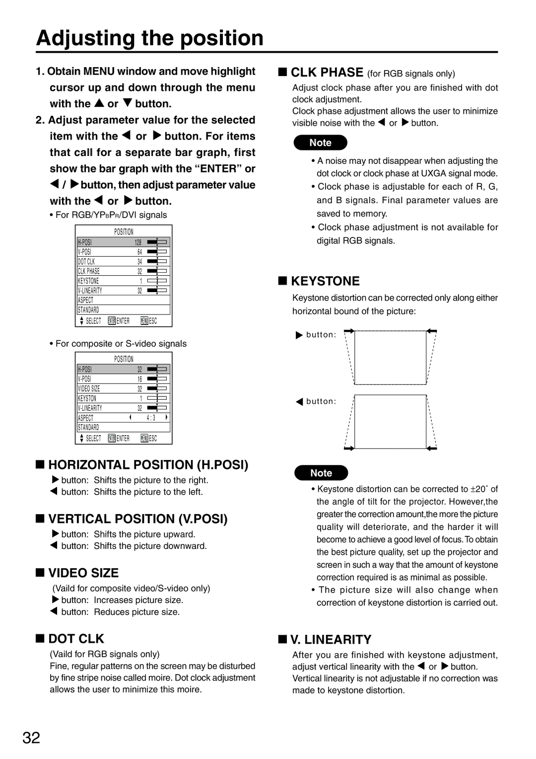 Panasonic PT-L6510U manual Adjusting the position 