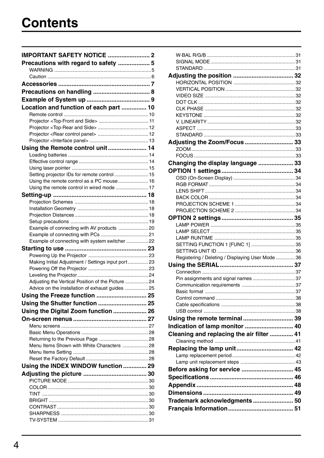 Panasonic PT-L6510U manual Contents 