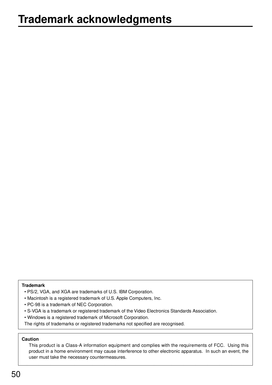 Panasonic PT-L6510U manual Trademark acknowledgments 