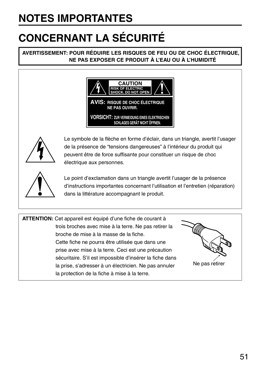 Panasonic PT-L6510U manual Concernant LA Sécurité 